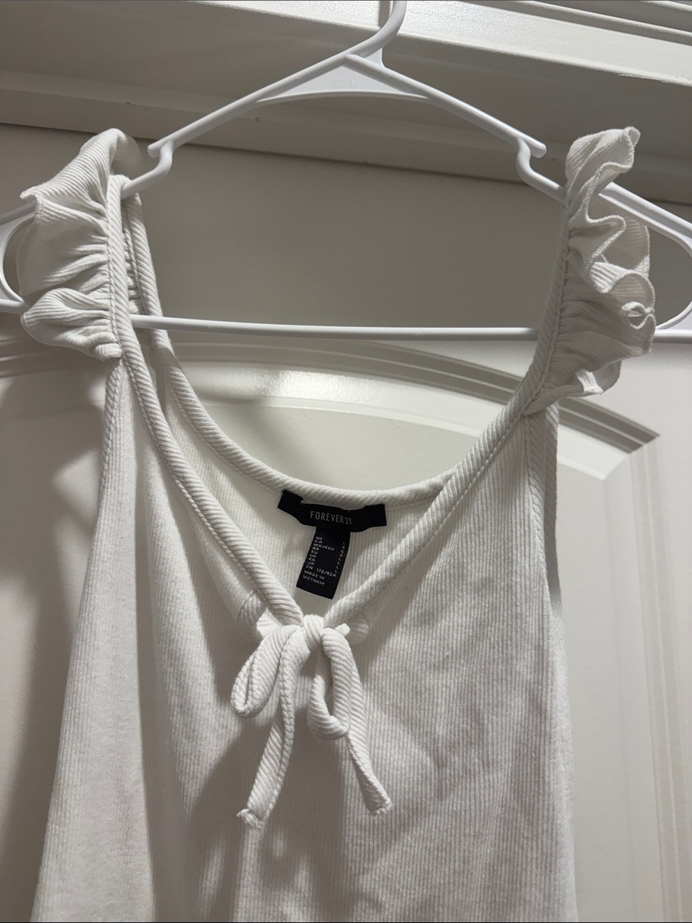 Forever 21 White Ruffle Strap Ribbed Bodysuit - Picture 2 of 3